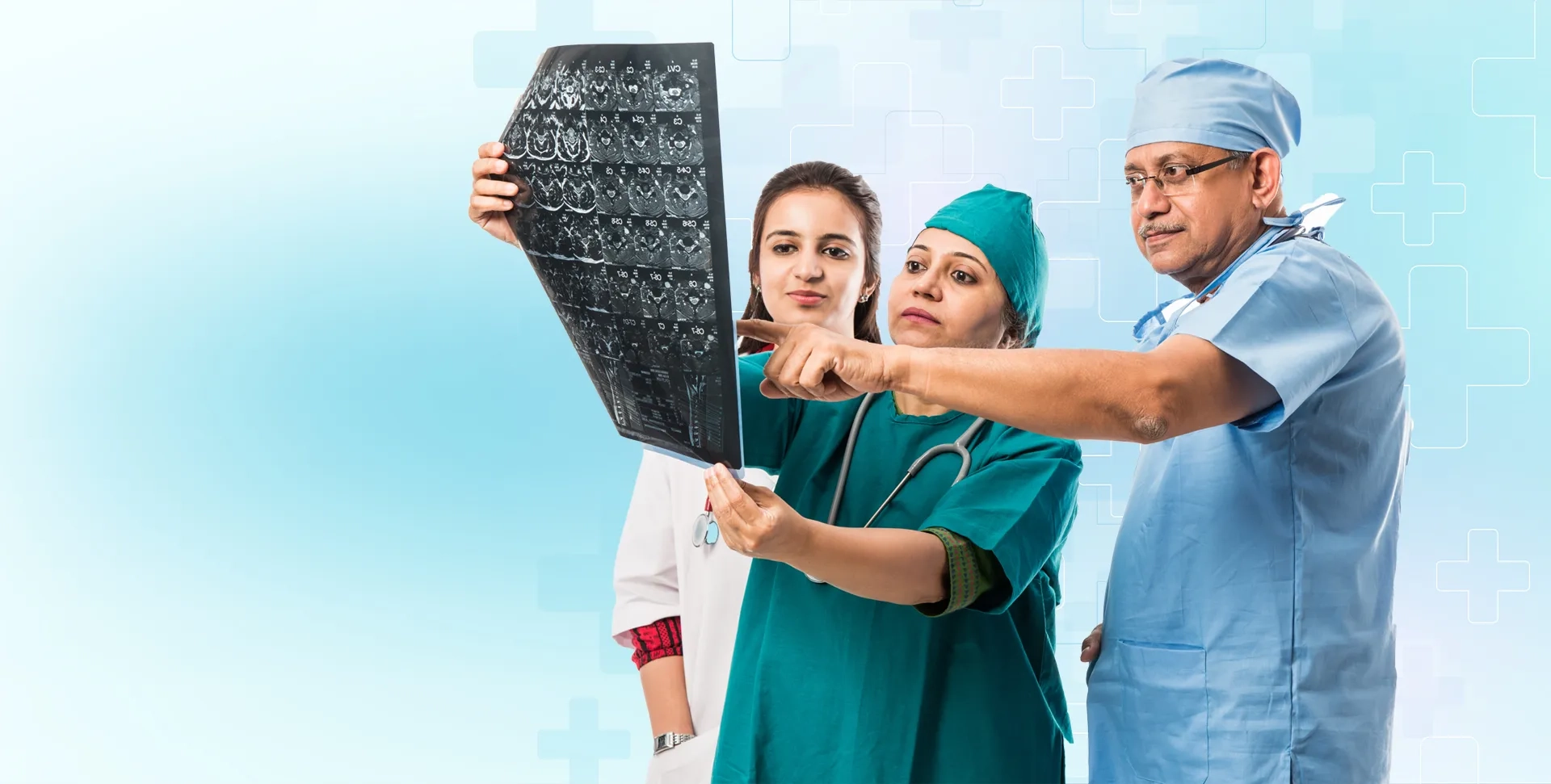 Doctor with patient checking X-ray