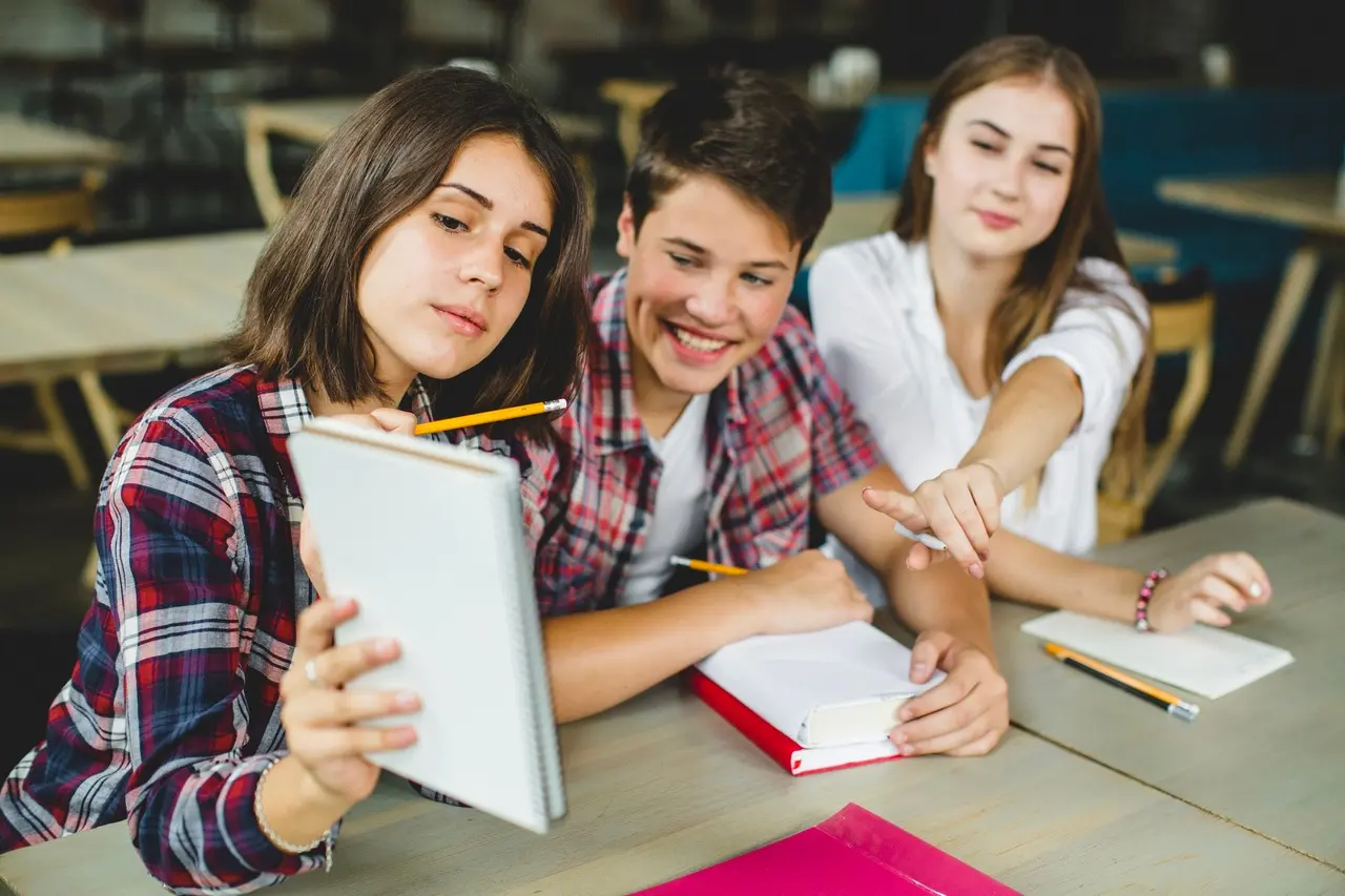 Students Discussing in a Library