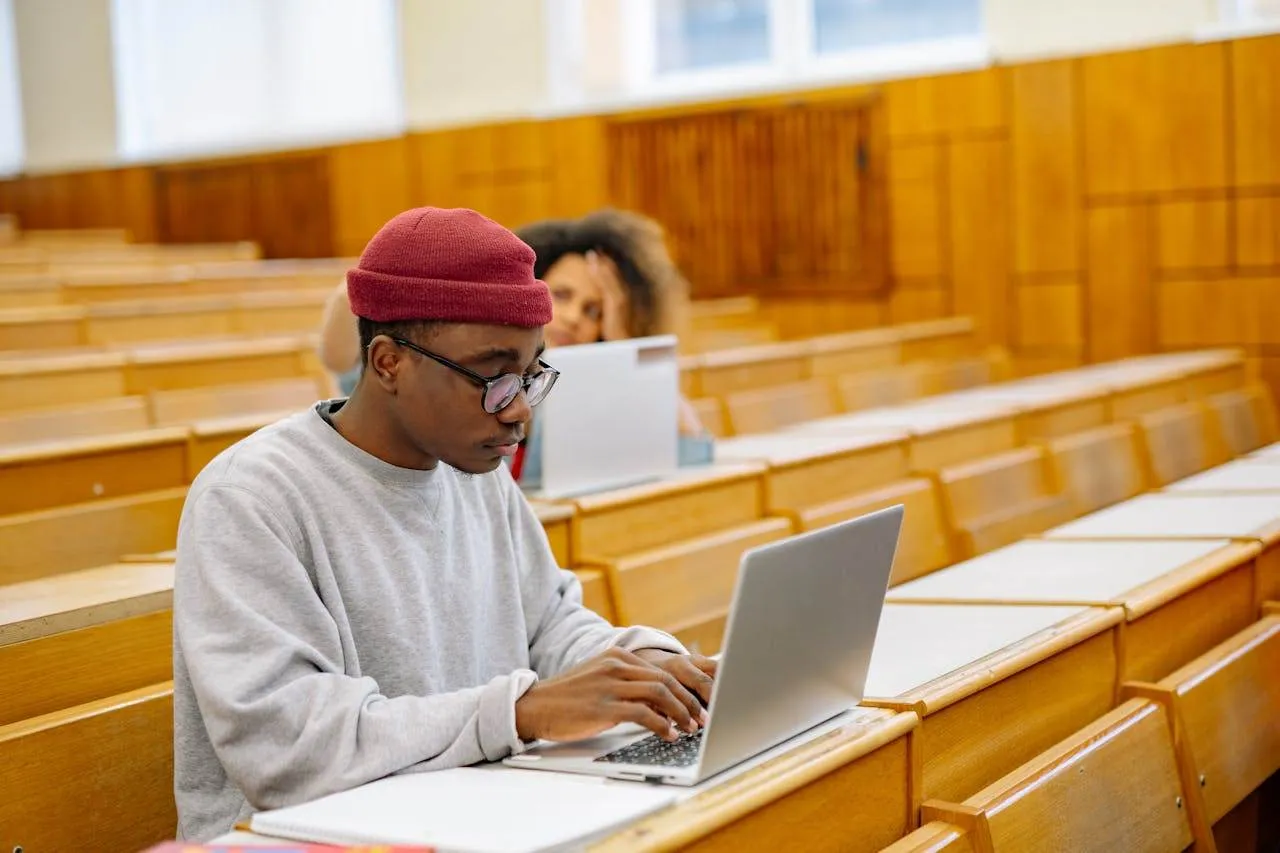 Student on computer in a class